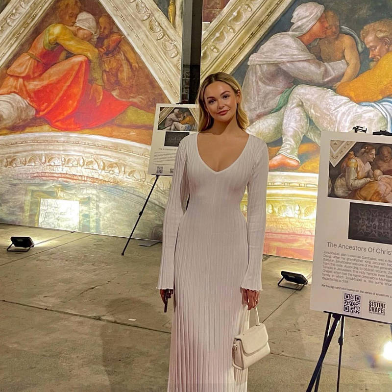 Damen Plissiertes Maxikleid mit V-Ausschnitt und langen Ärmeln WW