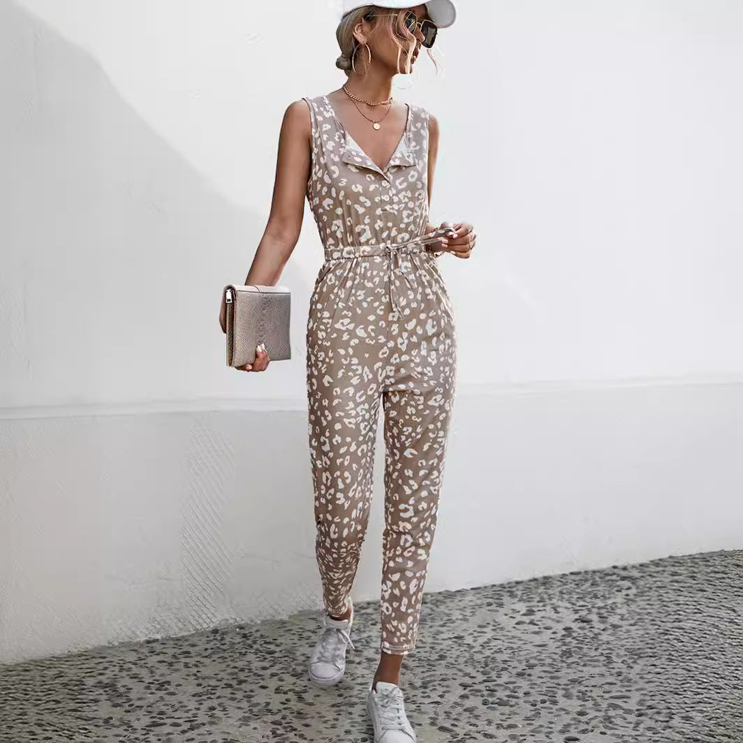 Damen modischer Overall im stylishen Leopardenlook mit flexiblem Bund WW