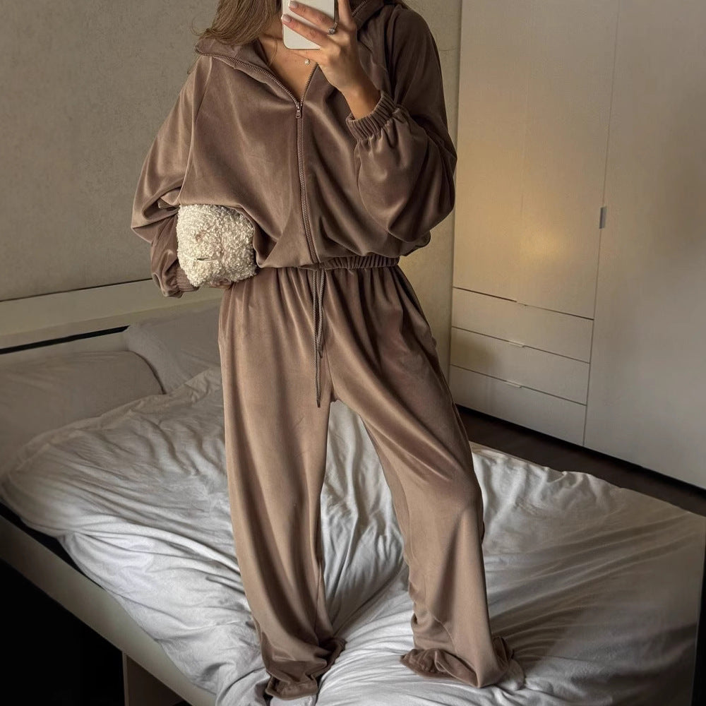 Damen sportliches Lounge-Set aus weichem Fleece mit lockerem Schnitt WW