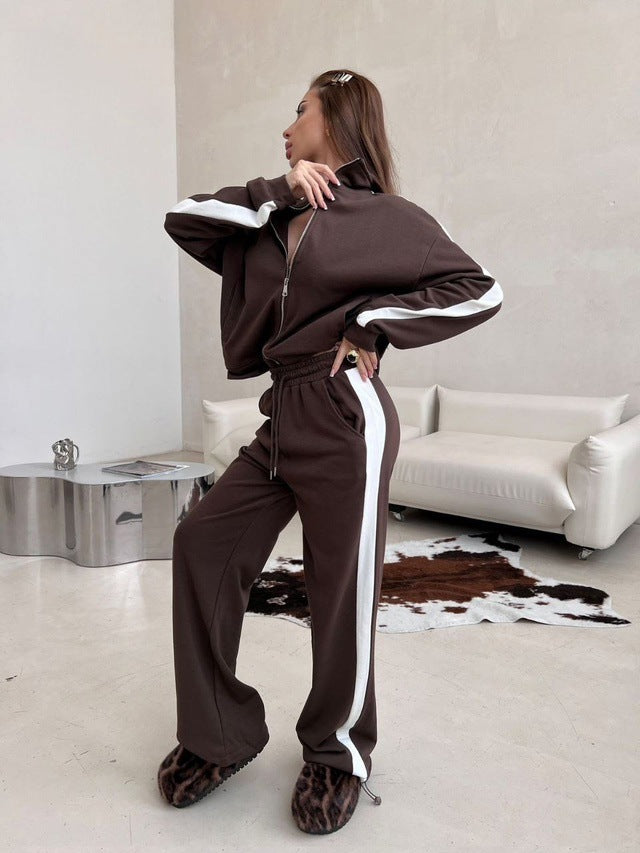 Damen sportlich eleganter Fleece Jogginganzug mit trendigem Schnitt WW