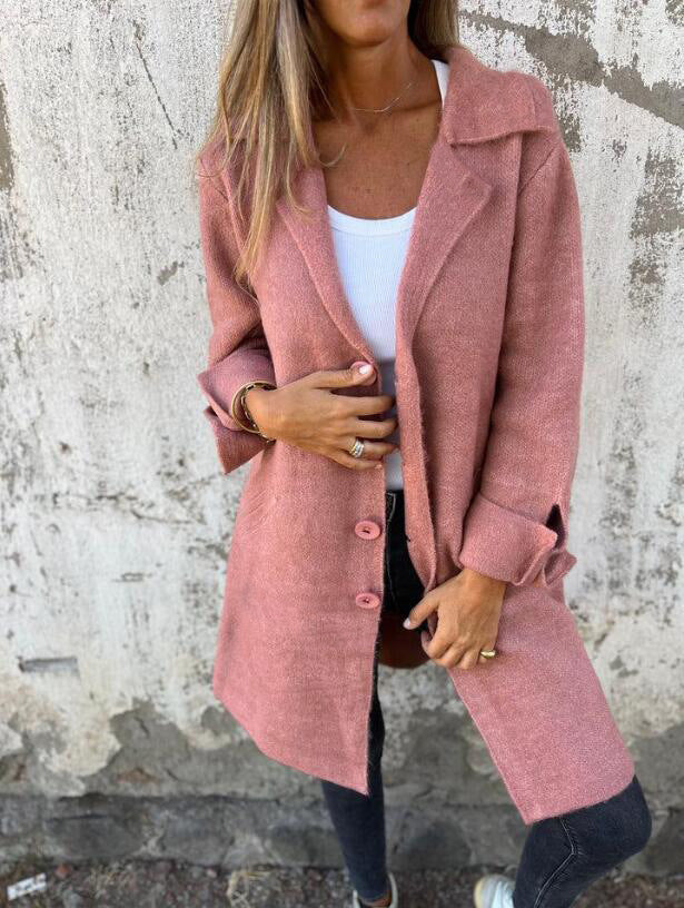 Damen Eleganter Oversize-Wollmantel mit Durchgehender Knopfleiste und Praktischen Taschen WW