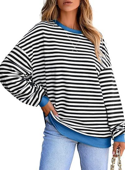 Damen lässiger gestreifter Sweatshirt mit Oversize-Schnitt und bequemen Details WW
