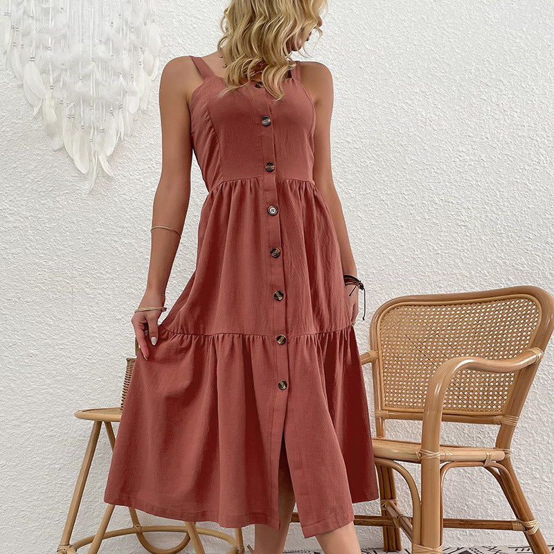 Damen ausgestelltes Maxikleid mit Knopfleiste und Rüschensaum WW