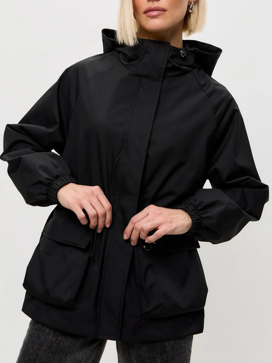 Damen leichte Windbreaker-Jacke mit verstellbarem Bund und praktischen Taschen WW