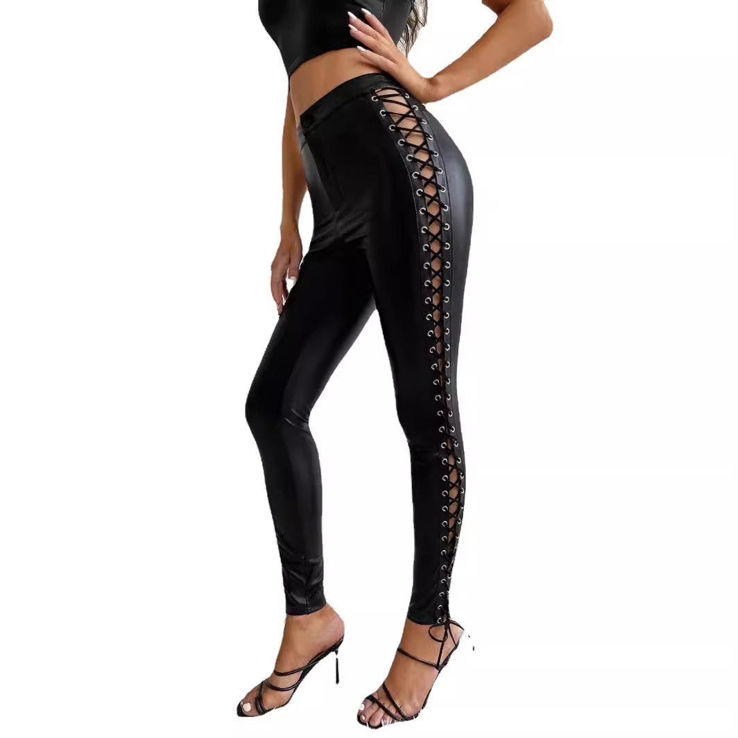 Damen Leggings mit trendigem Schnürdesign an der Seite WW