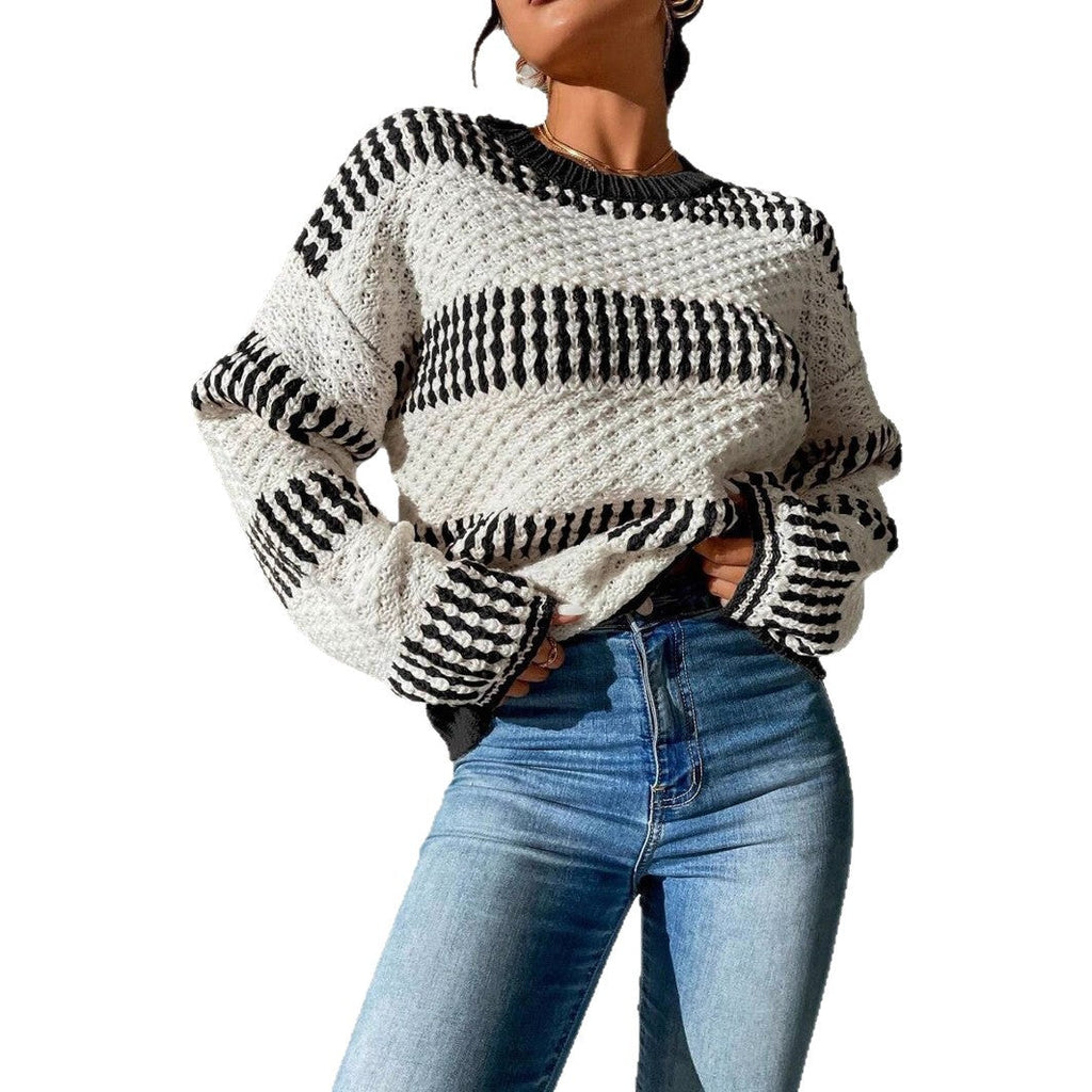 Damen Strickpullover mit strukturierter Oberfläche und modischen Streifen WW
