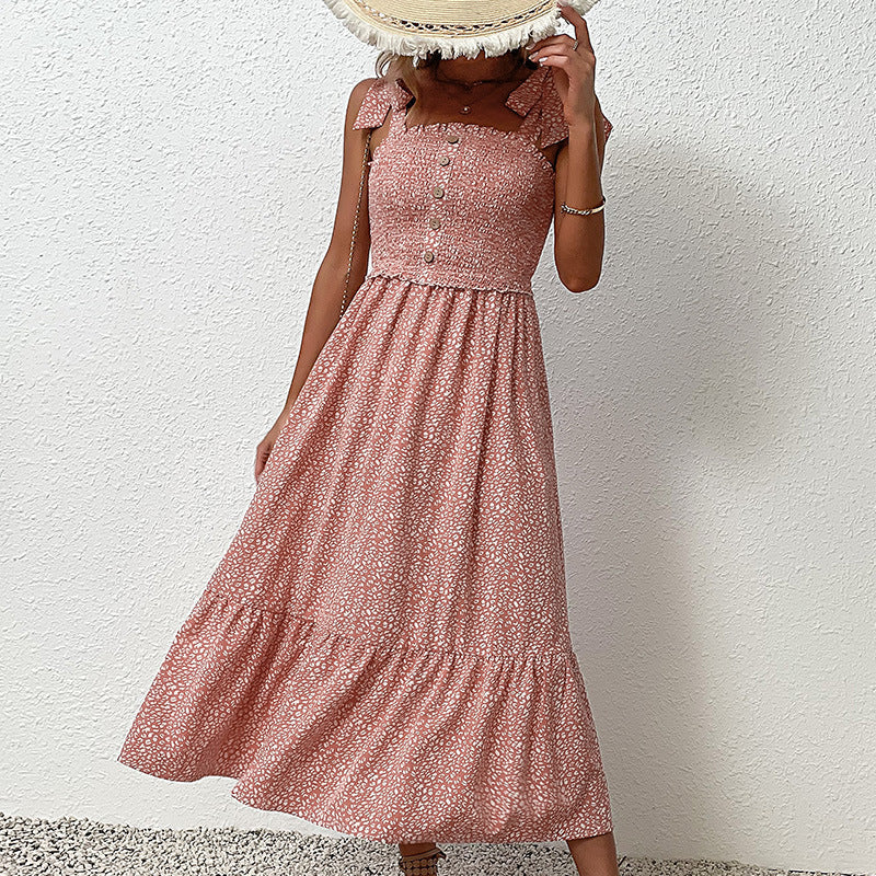 Damen Maxikleid mit Trägern und Knopfdetails WW