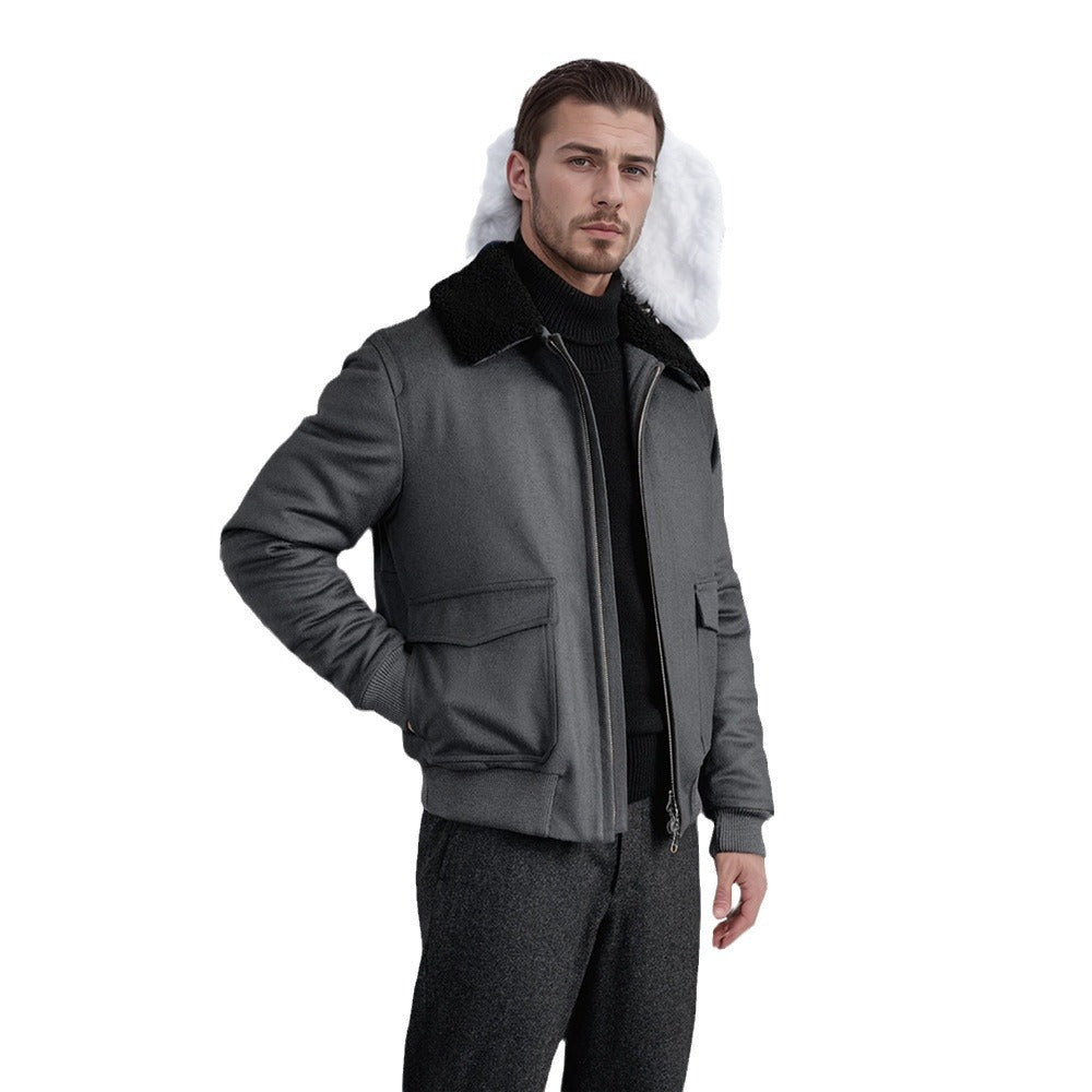Herren kuschelweiche Winterjacke mit Teddykragen und aufgesetzten Taschen WW
