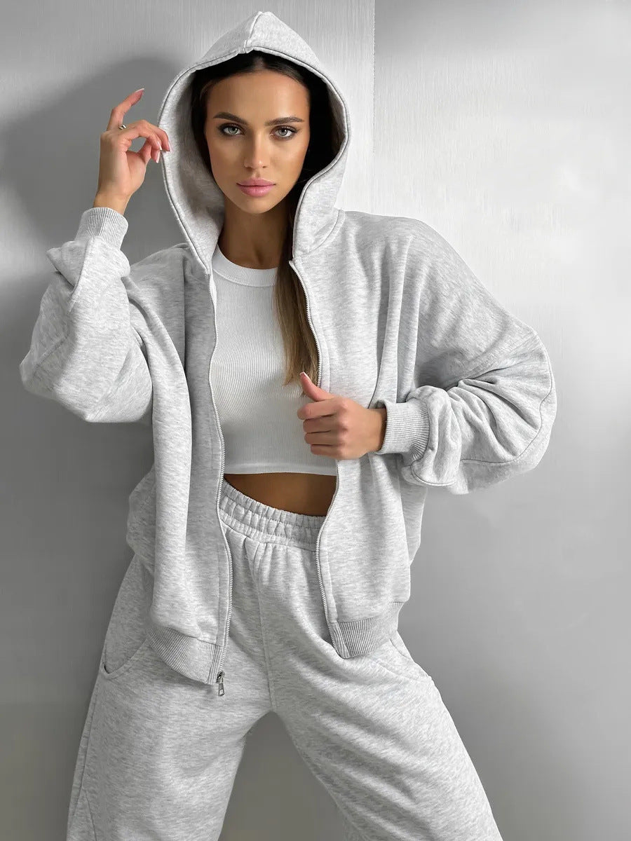 Damen lässiges Sport-Set aus Hoodie und Jogginghose mit praktischen Taschen WW