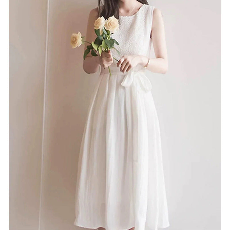 Damen ärmelloses A-Linien-Midi-Kleid mit Schleifen-Detail WW