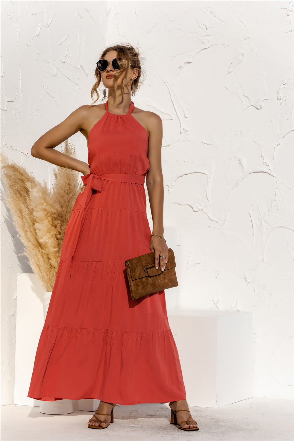 Damen Maxikleid mit raffinierten Taillenzug und schwingendem Rockteil WW