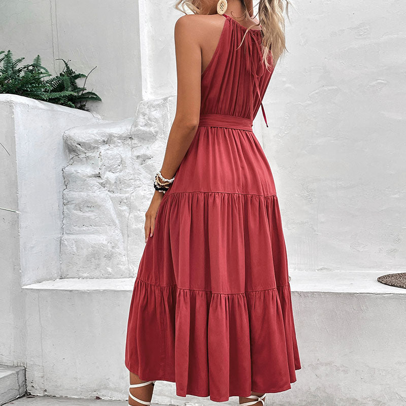 Damen Maxikleid mit schickem Halsband und taillierbarem Gürtel WW