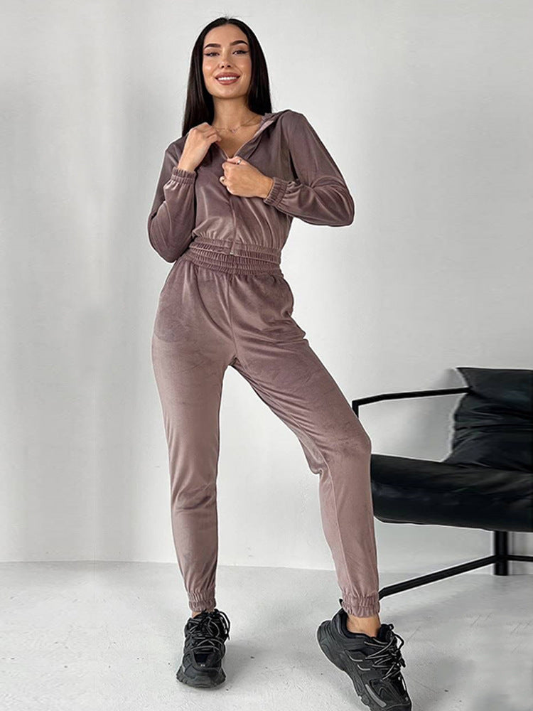 Damen Sportliches Fleece-Loungewear-Set mit Kapuze und tailliertem Schnitt WW