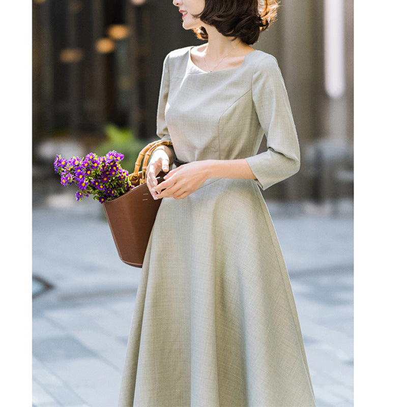 Damen A-Linien Midi Kleid mit elegantem Gürtel WW
