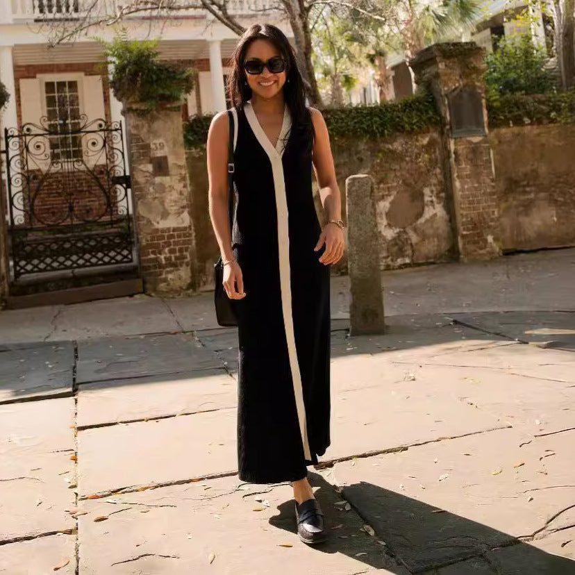 Damen Elegantes Maxikleid mit modernem V-Ausschnitt und asymmetrischem Saum WW