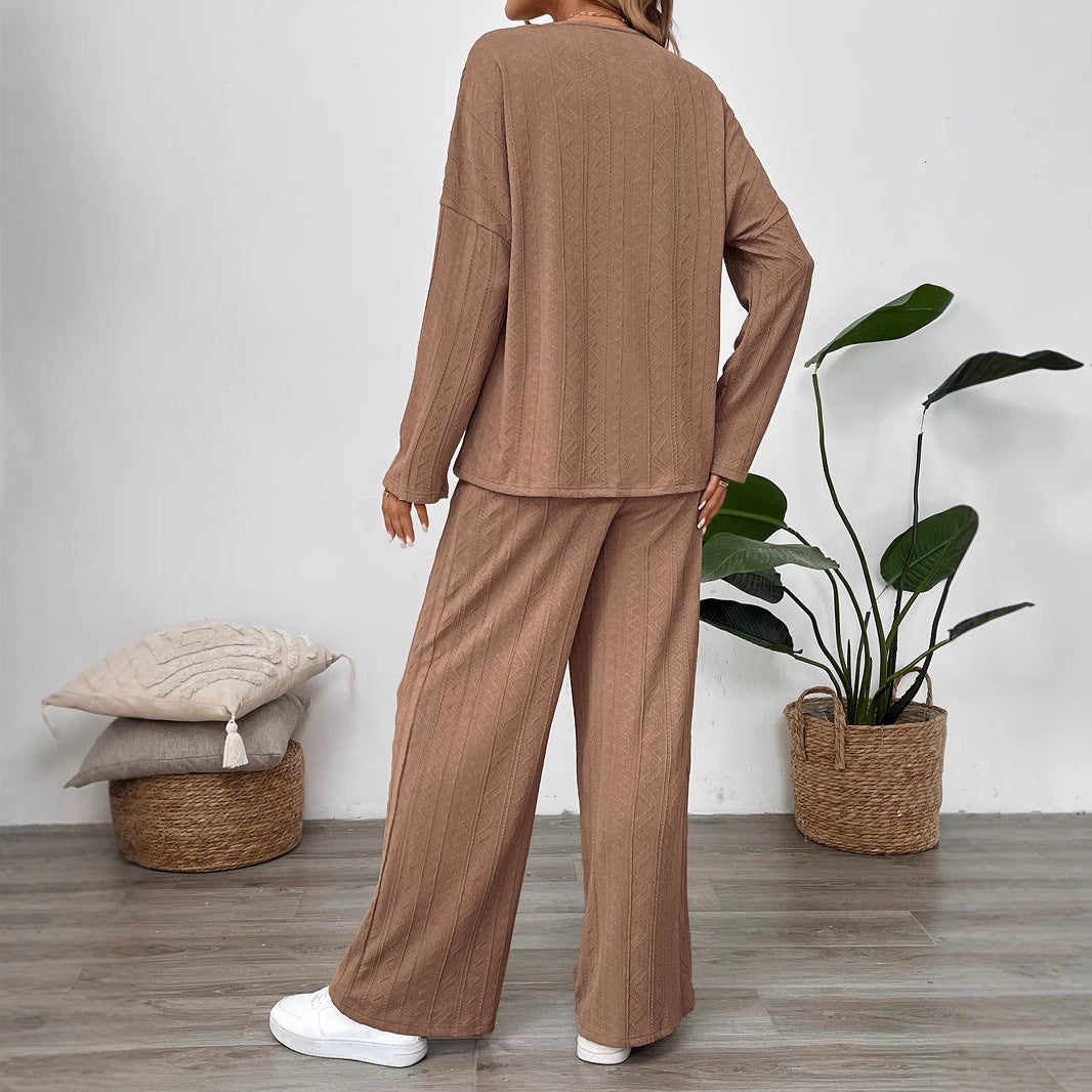 Damen Gemütliches Strickset mit weitem Bein und Knopfleiste WW