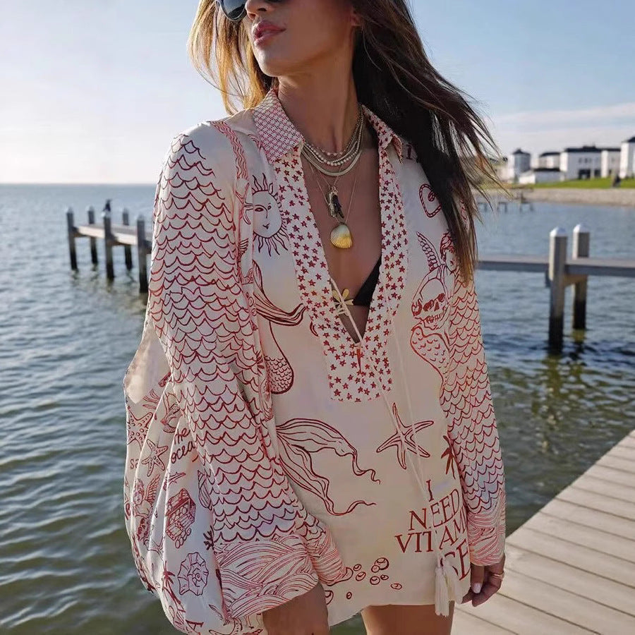 Damen luftige Strandbluse mit einzigartigen Muster-Details WW