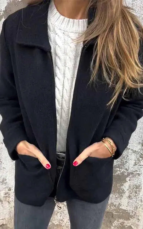 Damen modische Fleecejacke mit praktischen Taschen und elegantem Kragen WW