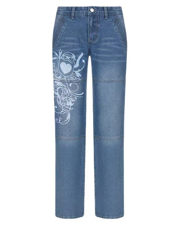 Damen weite Jeanshose mit einzigartigen Stickereien WW