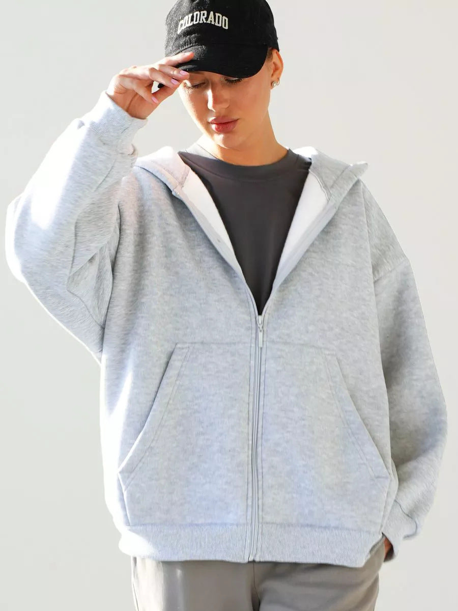 Damen lässiger Kapuzenjacke mit praktischem Reißverschluss und großen Taschen WW