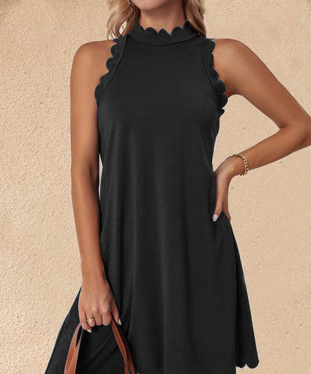 Damen ärmelloses Kleid mit Struktur und dekorativem Kragen WW