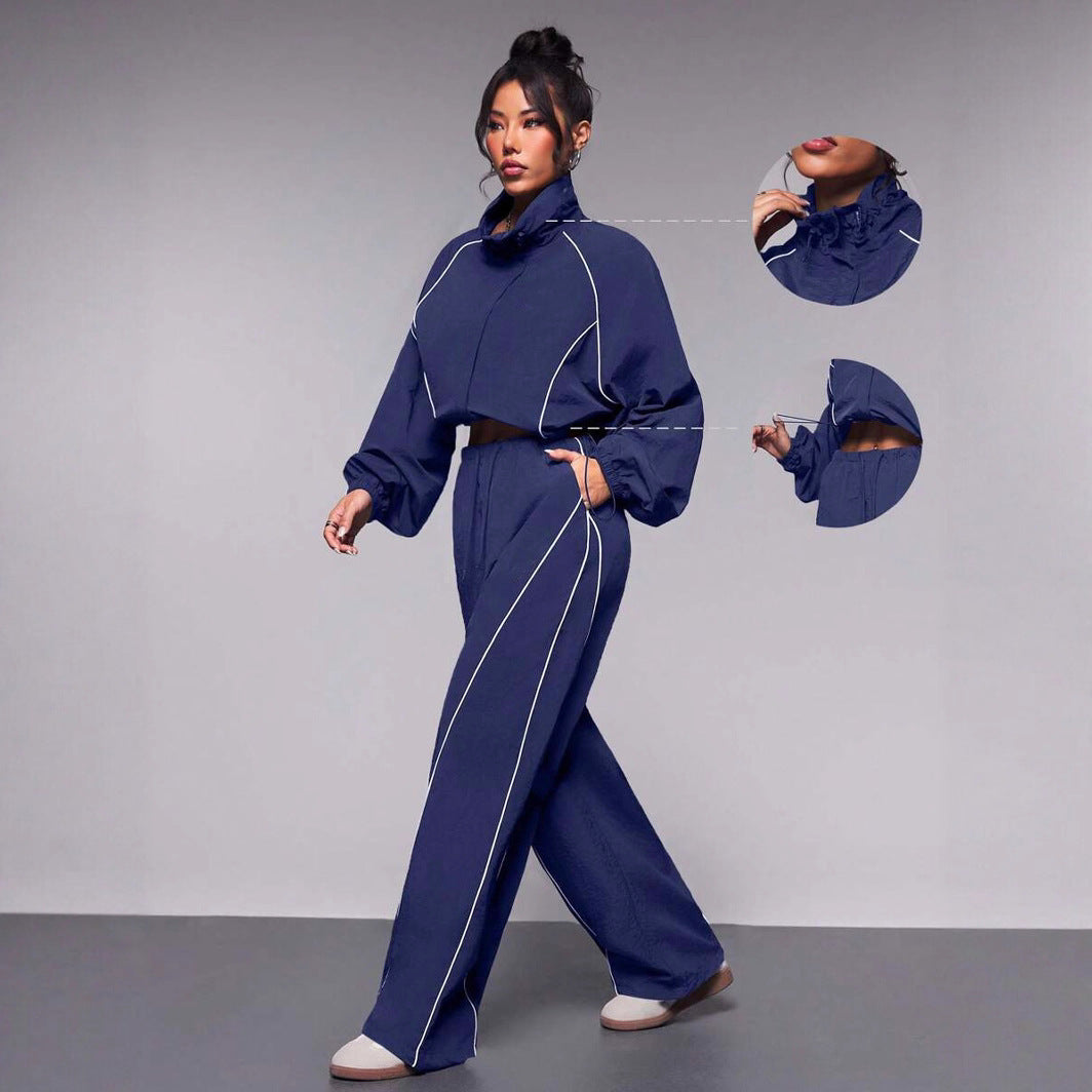 Damen sportliches Windbreaker-Oberteil mit elastischem Bund und modernem Reißverschluss WW