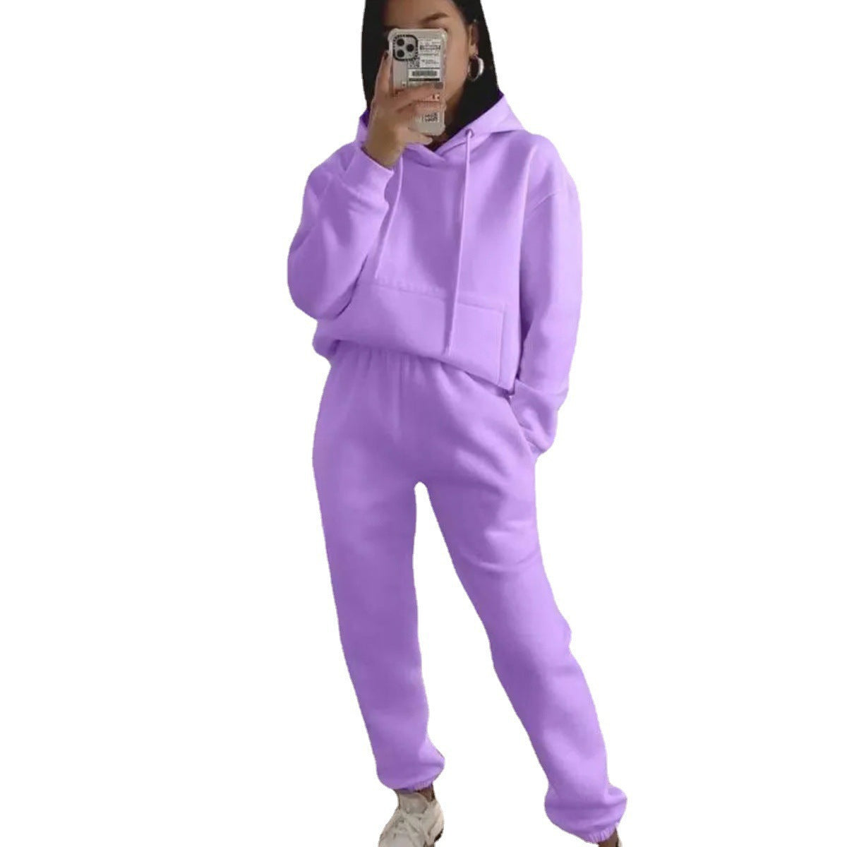 Damen Komfortabler Fleece Hoodie und Jogginghose Set WW