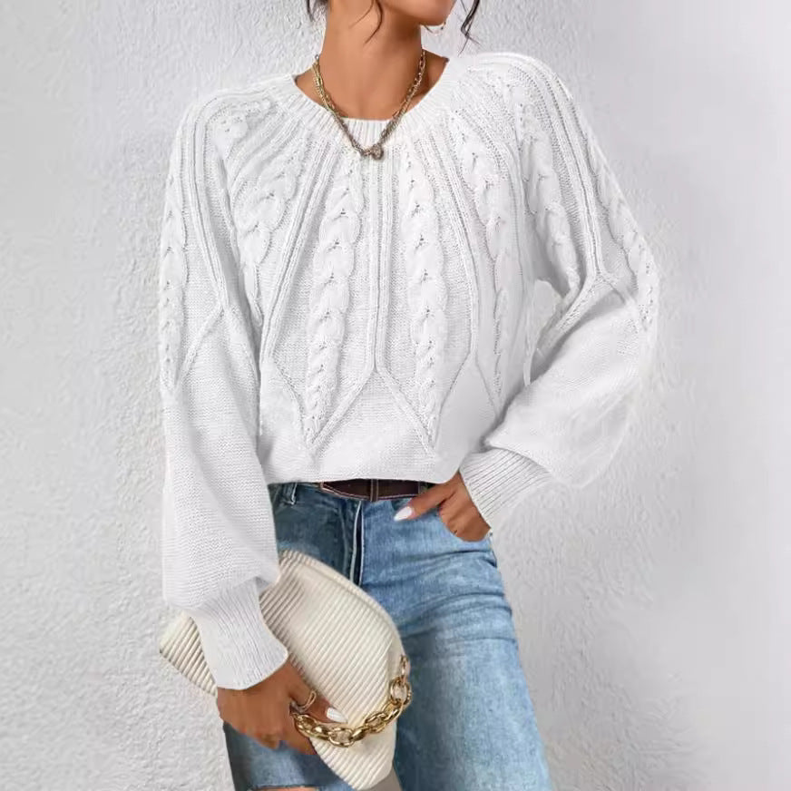 Damen Strickpullover mit Zopfmuster und weitem Schnitt WW