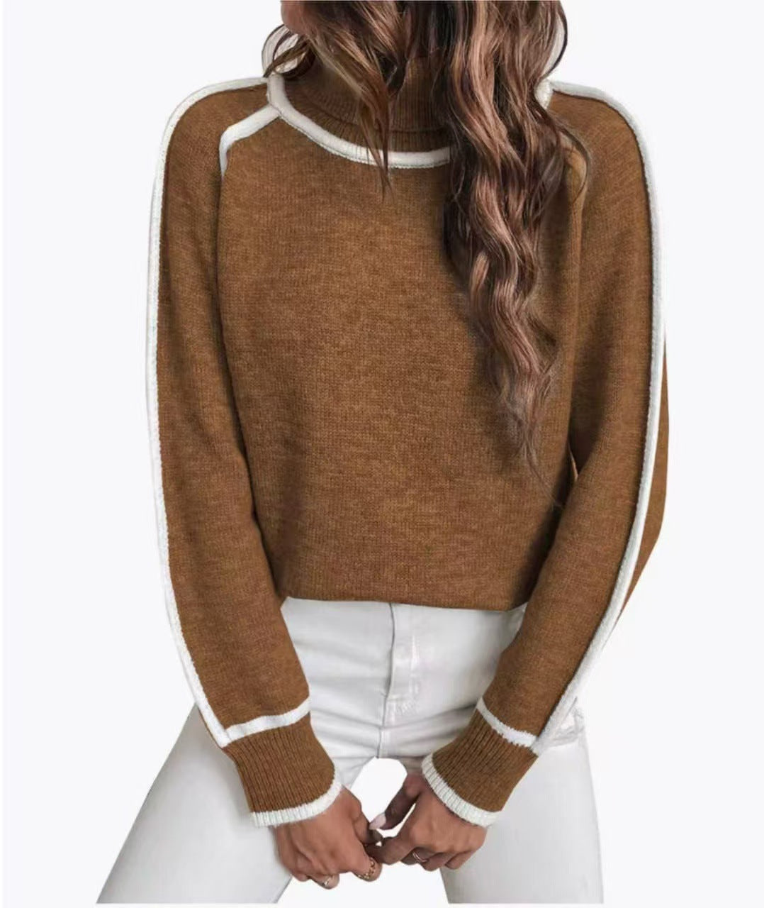 Damen Übergroße Strickpullover mit Stehkragen WW
