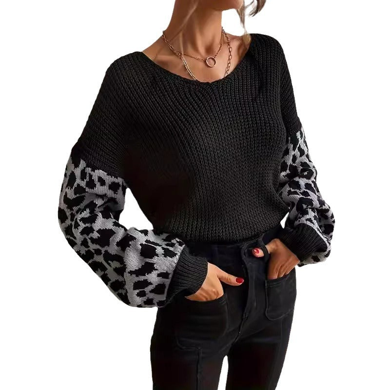 Damen modischer Pullover mit lässiger Weave-Optik und tierischem Muster WW