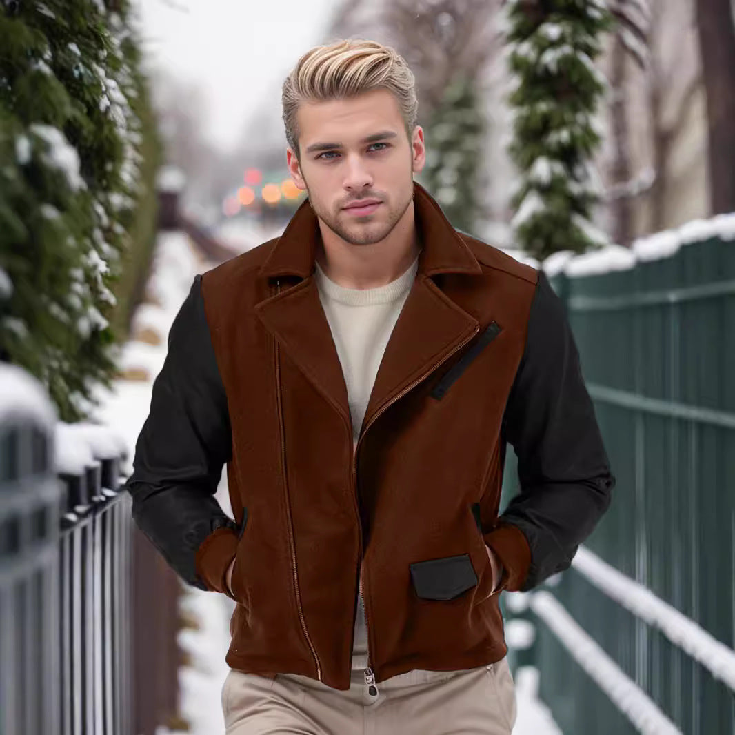 Herren lässige Designerjacke mit kontrastierenden Ärmeln und praktischen Taschen WW