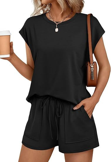 Damen bequemes Lounge-Set mit elastischem Bund und Taschen WW