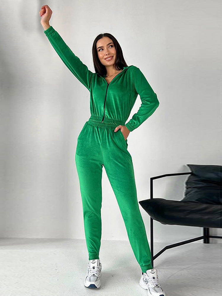 Damen Sportliches Fleece-Loungewear-Set mit Kapuze und tailliertem Schnitt WW