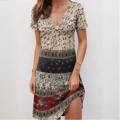 Damen lässiges Sommerkleid mit floralem Design und schwingendem Saum WW