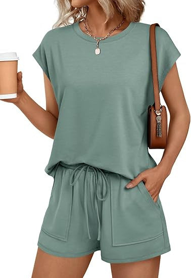 Damen bequemes Lounge-Set mit elastischem Bund und Taschen WW