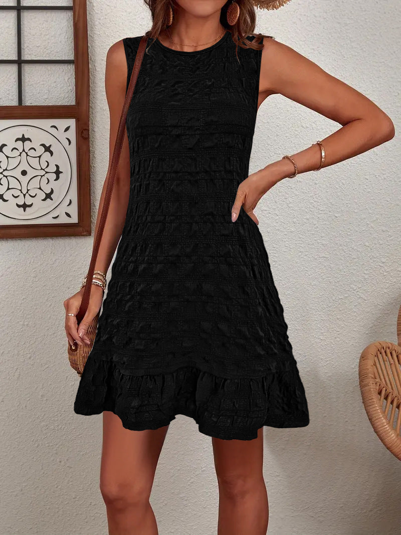 Damen Sommerliches A-Linien Kleid mit Rüschensaum und strukturierter Oberfläche WW