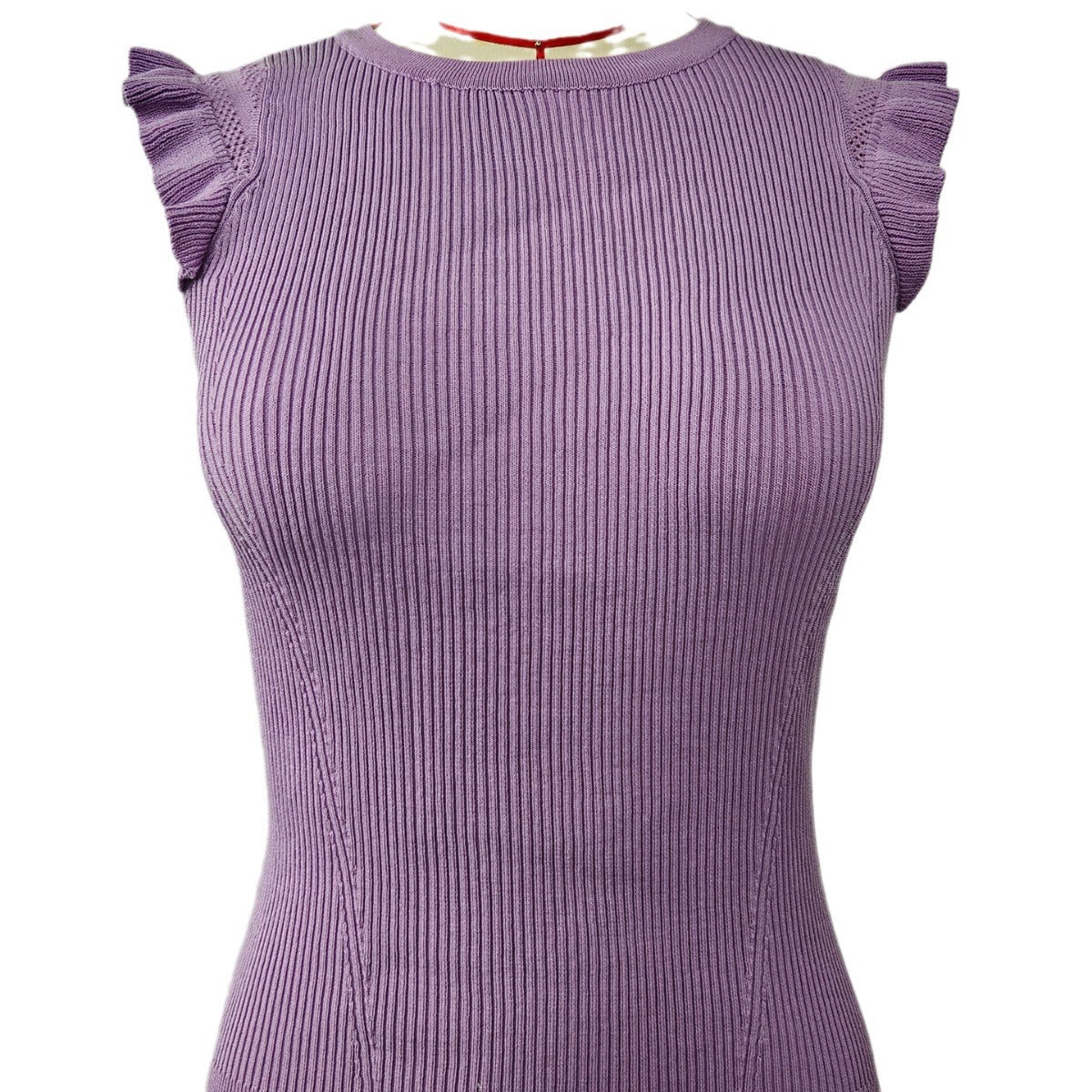 Damen figurbetontes Ripp-Shirt mit Rüschen WW