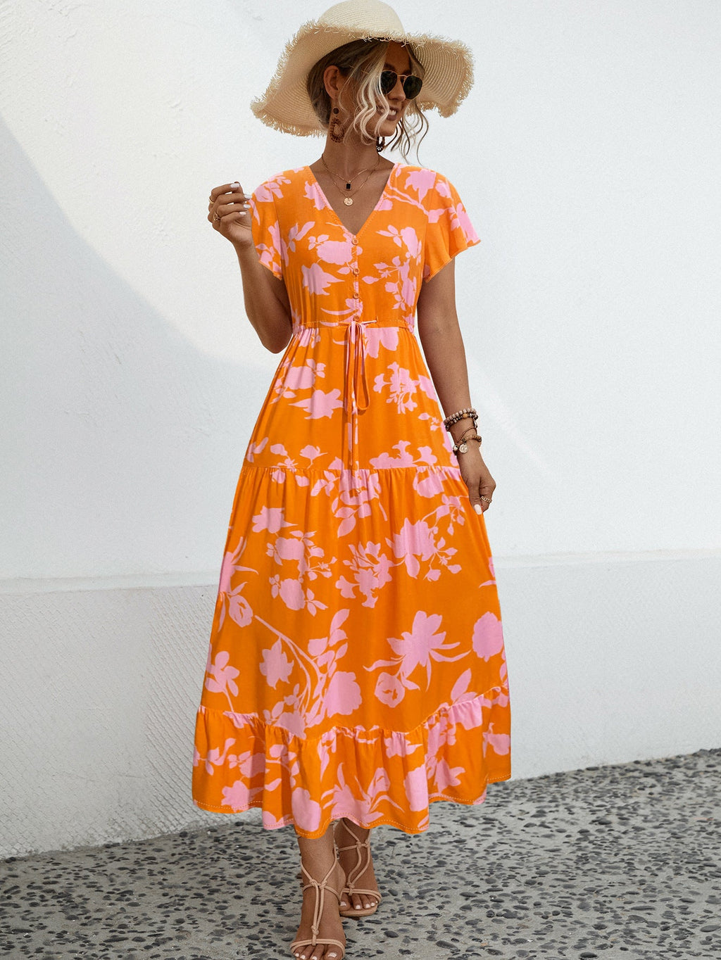 Damen Maxikleid mit vorderem Schlitz und floralem Design WW