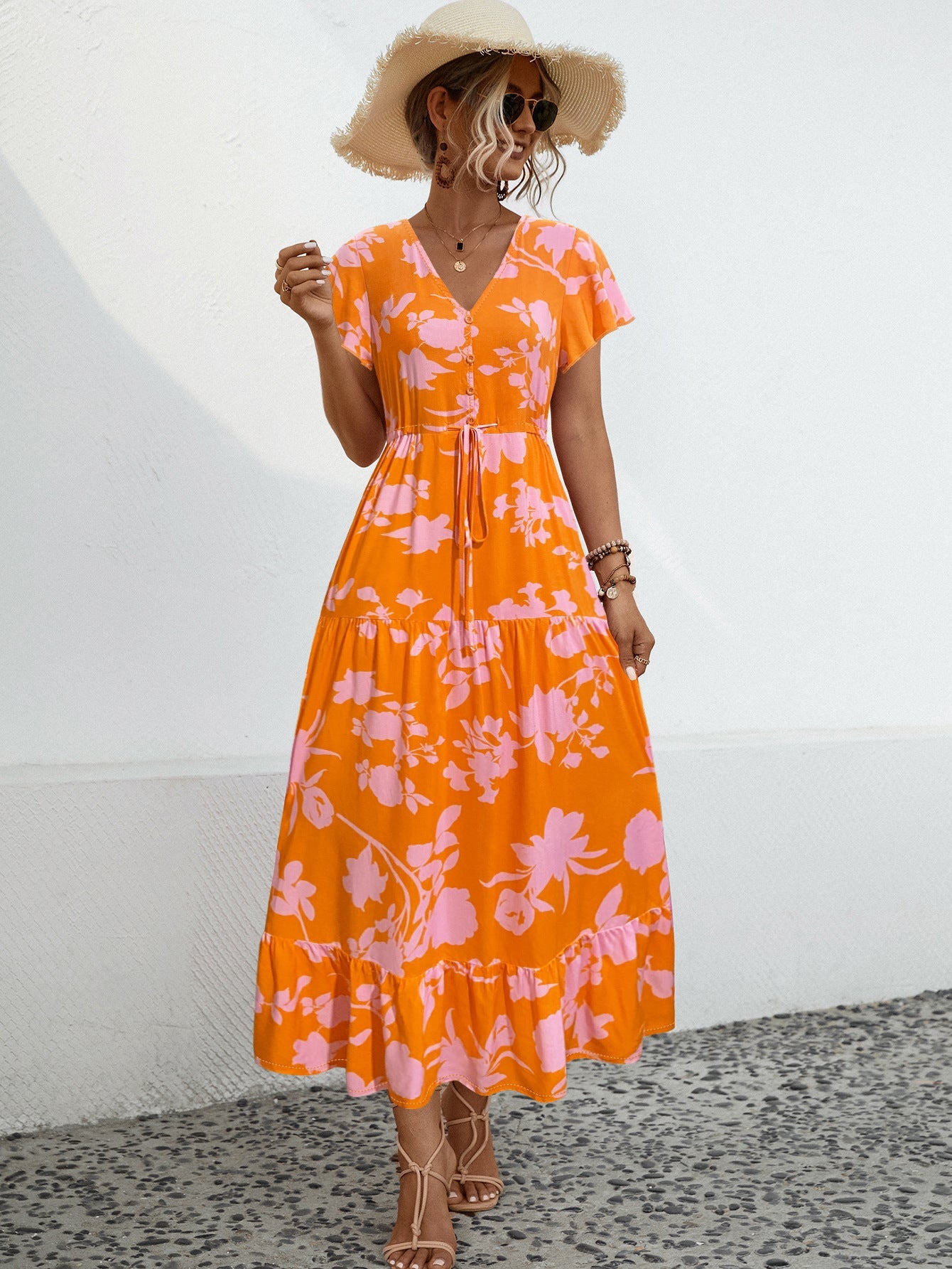 Damen Maxikleid mit vorderem Schlitz und floralem Design WW