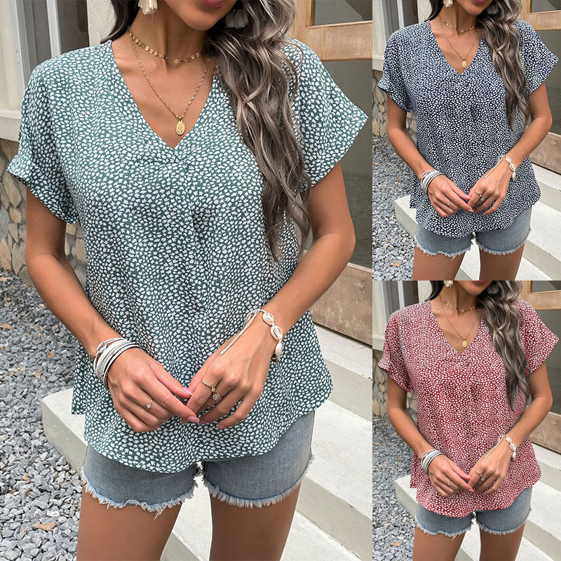 Damen V-Ausschnitt Bluse mit floralem Muster und lockerer Passform WW