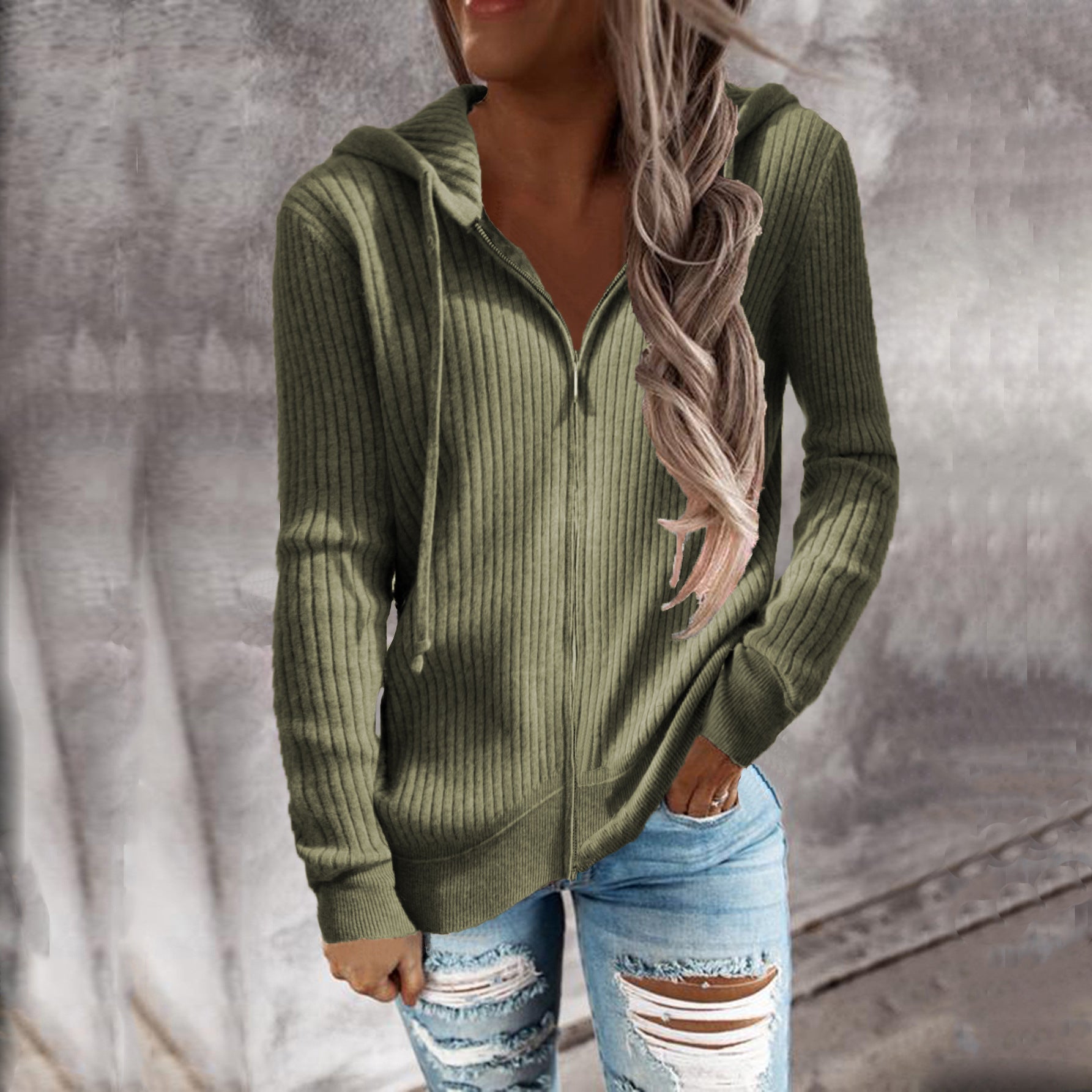 Damen Kapuzenjacke aus strukturiertem Material mit praktischen Taschen WW
