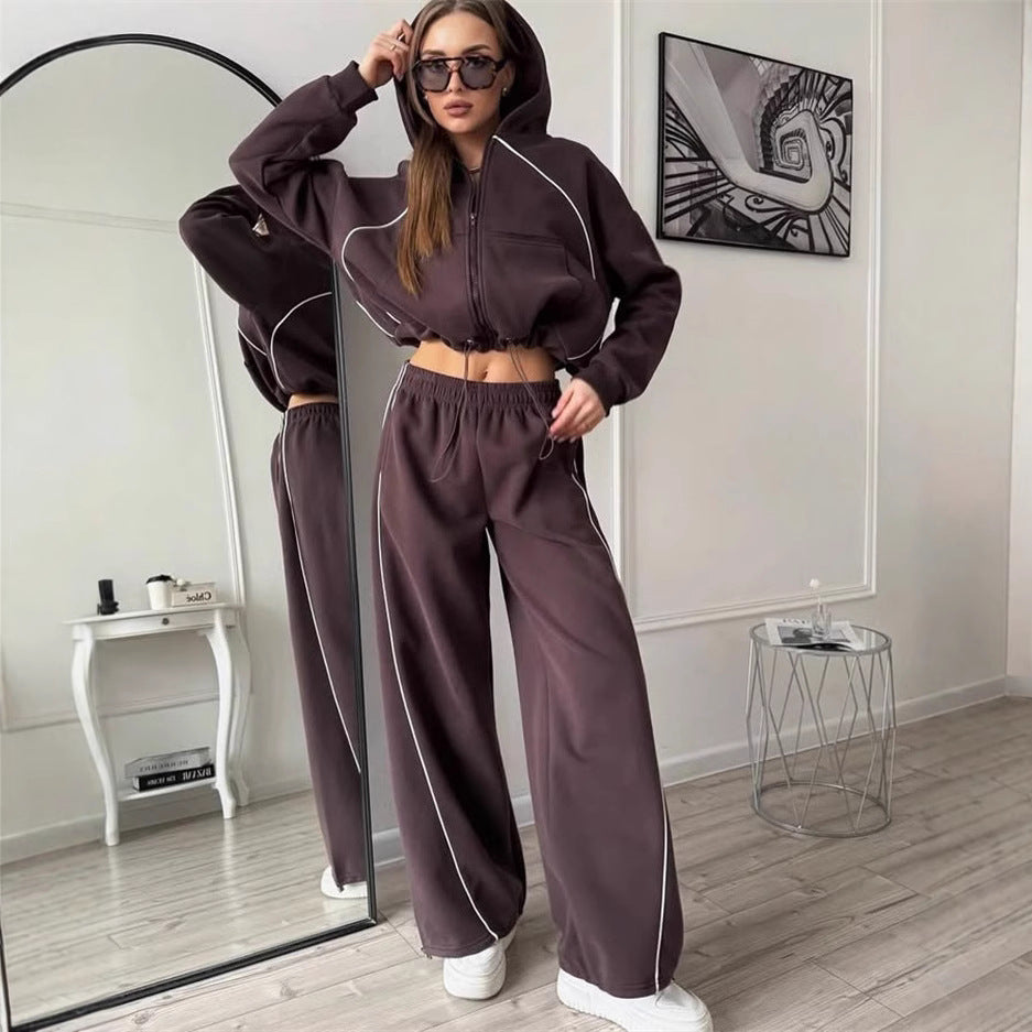 Damen sportlicher Kapuzenjacken- und Jogginghosen-Set mit modernem Design und praktischen Taschen WW