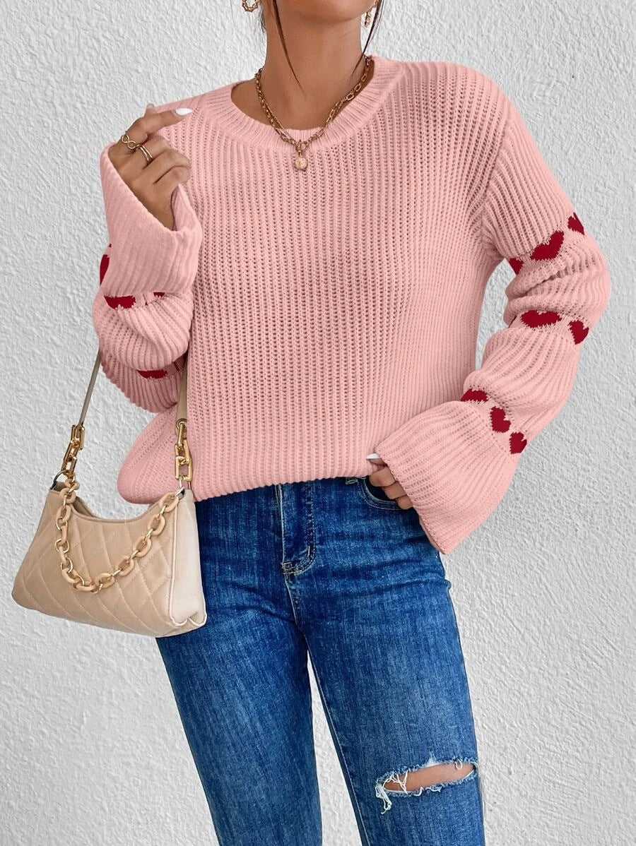 Damen kuscheliger Strickpullover mit modellierenden Ärmeln und Herzmotiv WW