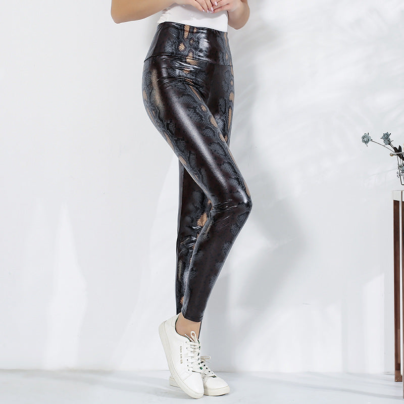 Damen Leggings im edlen Schlangenmuster mit hohem Bund WW
