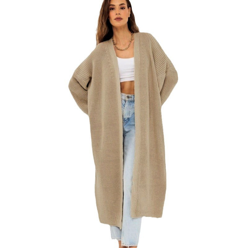 Damen Langer gestrickter Cardigan mit lässigem Schnitt und strukturierter Textur WW