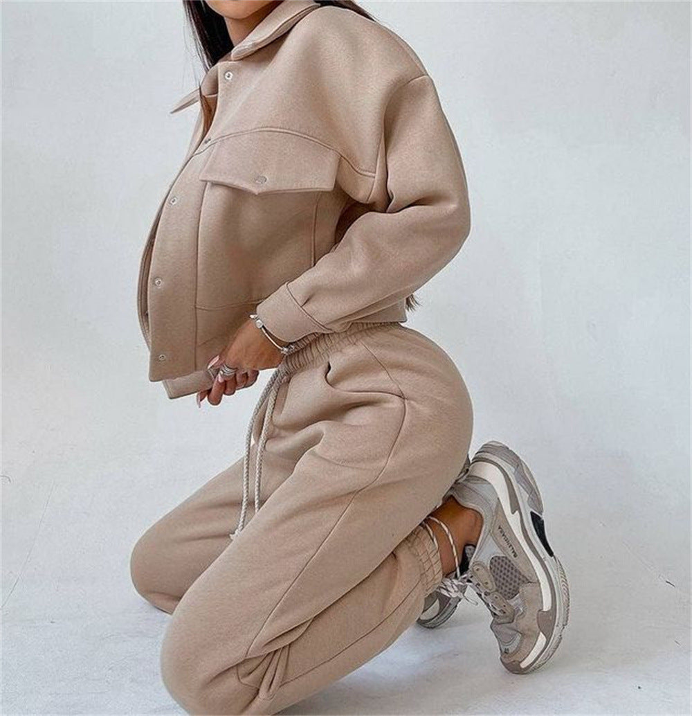 Damen lässiges Fleece-Set mit praktischer Jacke und bequemen Jogginghosen WW