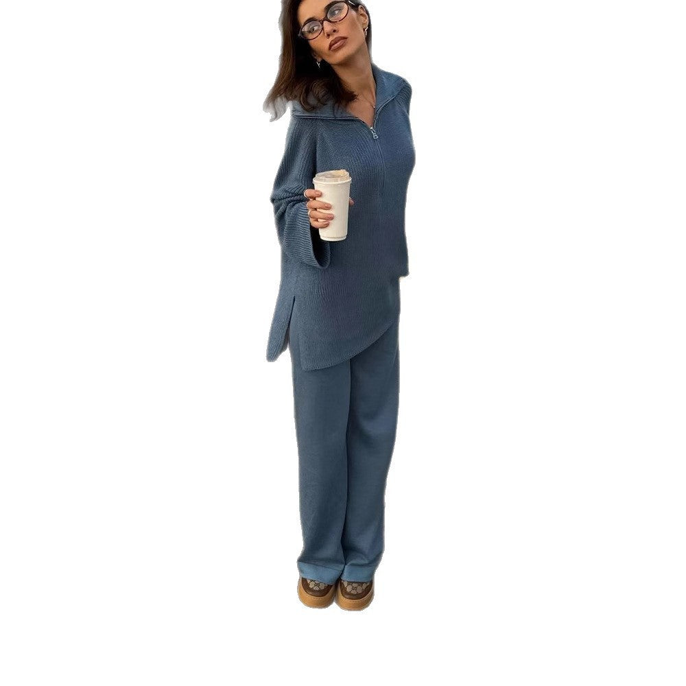 Damen lässiger Pullover mit halbem Reißverschluss und weitem Schnitt WW