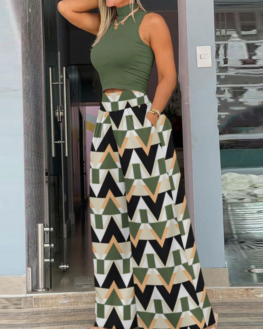 Damen angesagtes Outfit mit ärmellosem Oberteil und weitem Rock WW