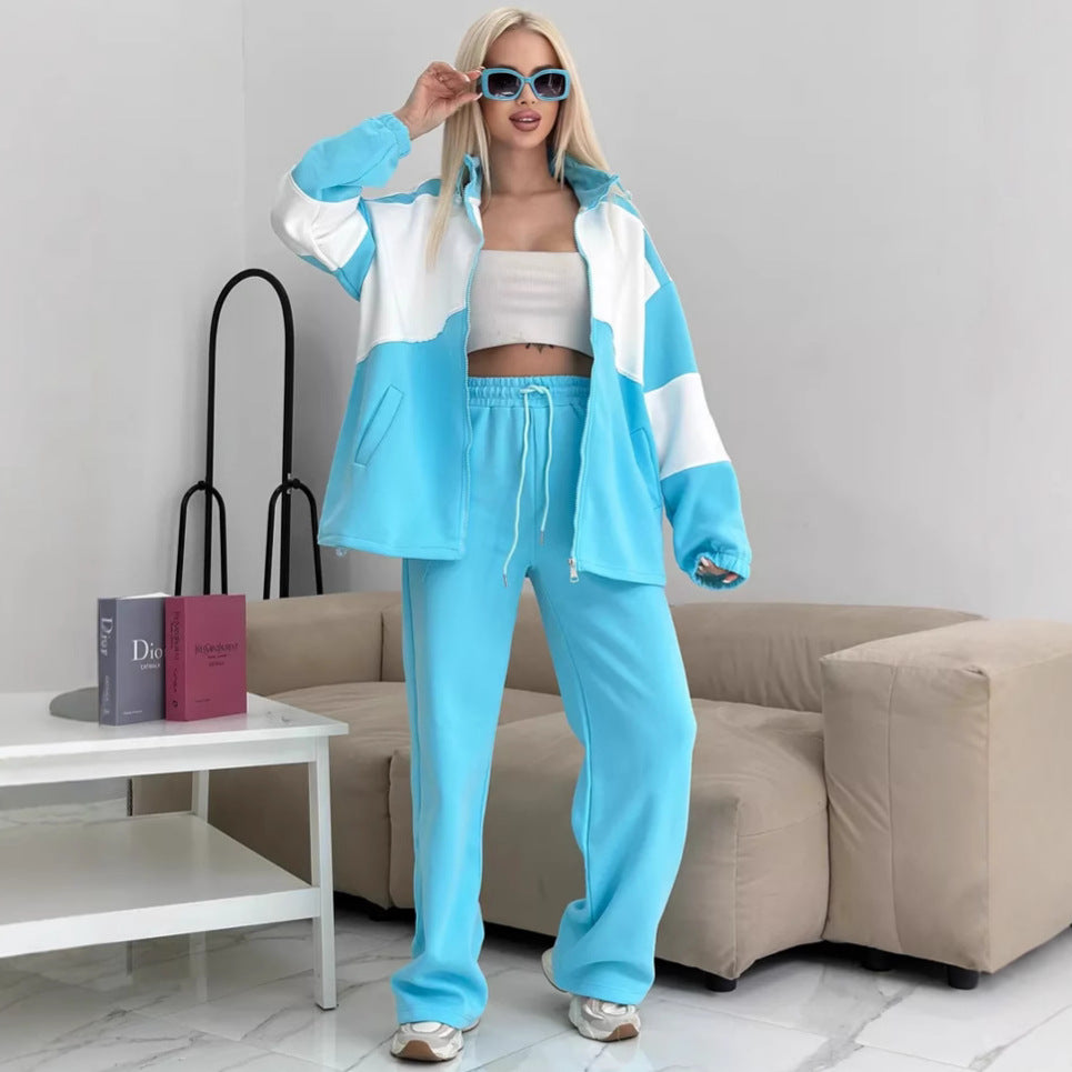 Damen sportliches Set aus hochfunktionalem Fleece-Material mit Reißverschluss WW