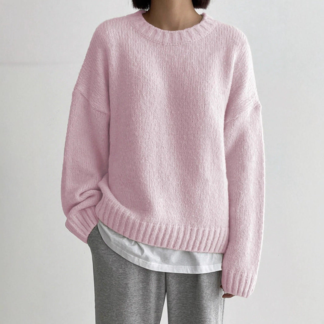 Damen Grober Strickpullover mit lässigem Schnitt und Rundhalsausschnitt WW